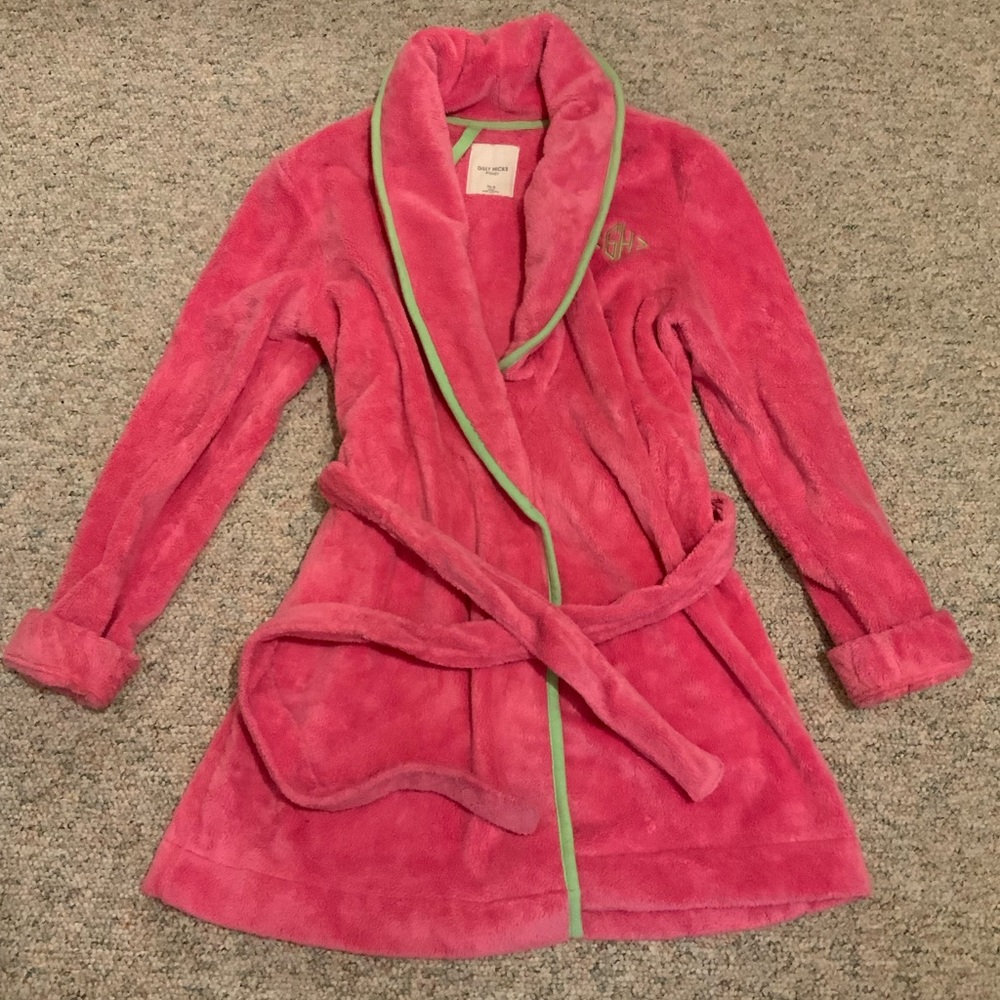 Gilly Hicks Pink Plush Robe with Green Trim